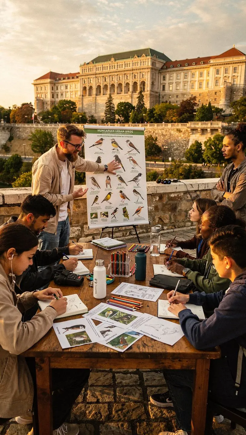 Madármegfigyelés során rögzített kép különböző madarakról egy természetvédelmi területen.