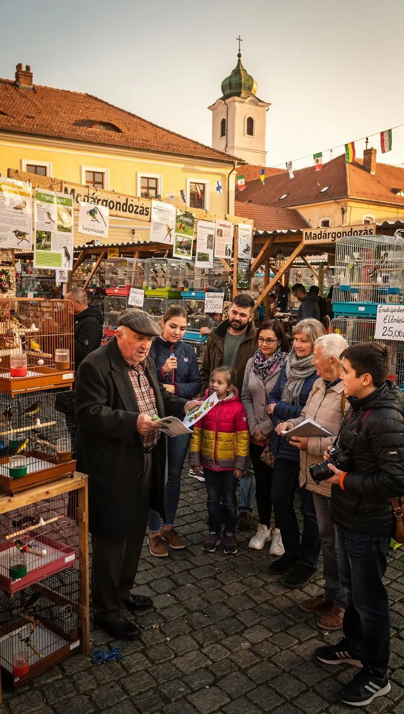 Színes madarak képe egy fák között, amelyek természetes élőhelyüket mutatják be.